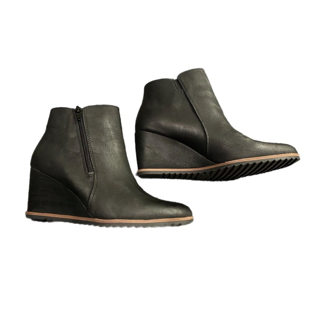 Soul Naturalizer Boots Womens 9.5 M Haley Ankle Booties Wedge Black Faux Leather